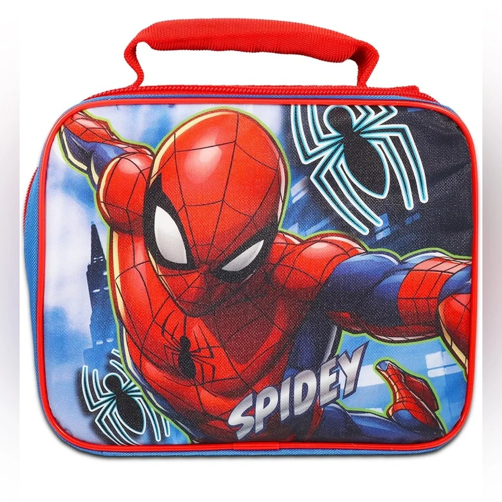 NWT Marvel Comics Spiderman Backpack lunch tote bag zippered travel set